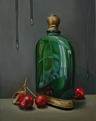 Ginny Page 2013 - Red and Green Reflections - Oil on Canvas 28x23cm